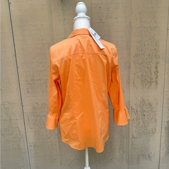 Foxcroft Sherbet No-Iron Women's Blouse w Ruffle Sleeve - Picture 3 of 7